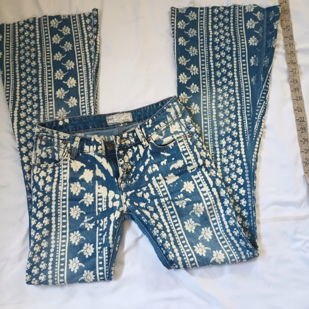 Free People Denim Bali Stripe Flare Bell Bottoms Size 24